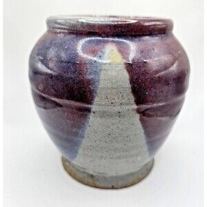 Studio Pottery Handmade Stoneware Purple Plum Grey Glaze Vase Signed